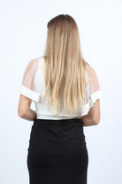 نتشي بلوزة نص بطن سادة بأكمام شيفون شفافة واسعة نسائي