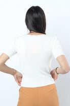 نتشي بلوزة قطنية مكشكشة من الصدر كم قصير نسائي