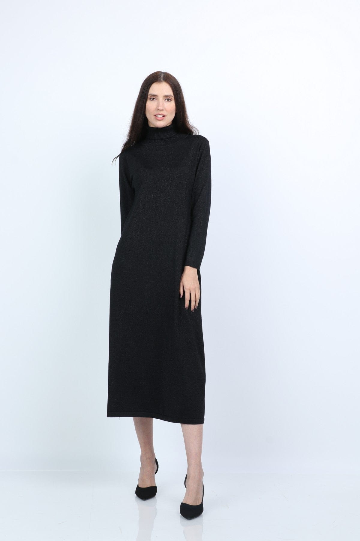 نتشي فستان ميدي صوف شتوي بأكمام طويلة