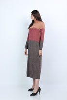 نتشي فستان ميدي صوف شتوي بأكمام طويلة