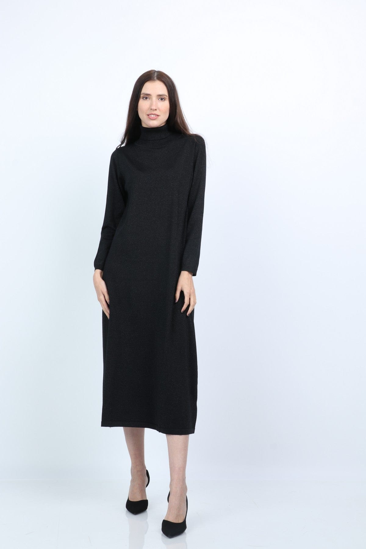 نتشي فستان ميدي صوف شتوي بأكمام طويلة