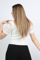 نتشي بلوزة سادة بأكمام دانتيل ياقة مربعة نسائي