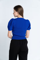 نتشي توب مضلع كم قصير بف بتطريز على الياقة نسائي