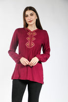 ديامانتين بلوزة مغربية مطرزة من الصدر كم طويل نسائي