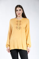 ديامانتين بلوزة مغربية مطرزة من الصدر كم طويل نسائي