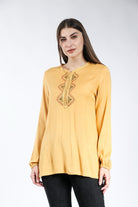 ديامانتين بلوزة مغربية مطرزة من الصدر كم طويل نسائي