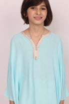 ديامانتين تونك بناتي طويل مزين بفتحة صدر مطرزة