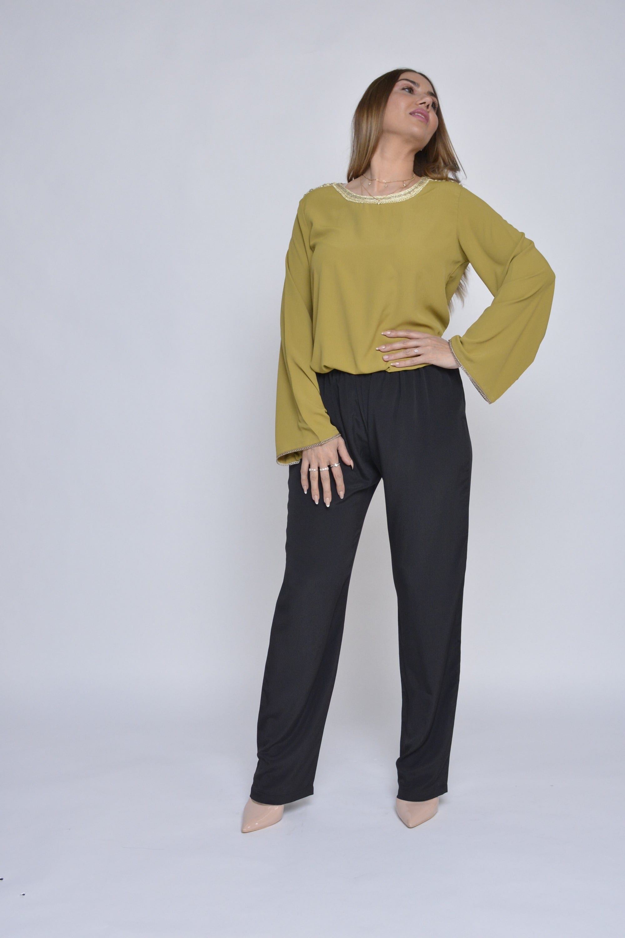 ديامانتين تونك سادة برباط على الخصر كم طويل نسائي