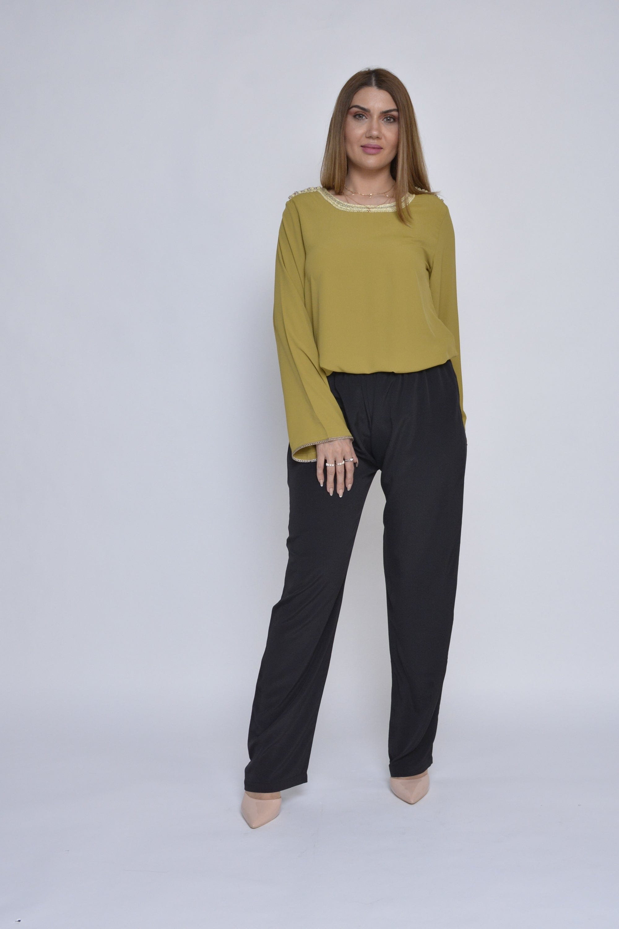 ديامانتين تونك سادة برباط على الخصر كم طويل نسائي