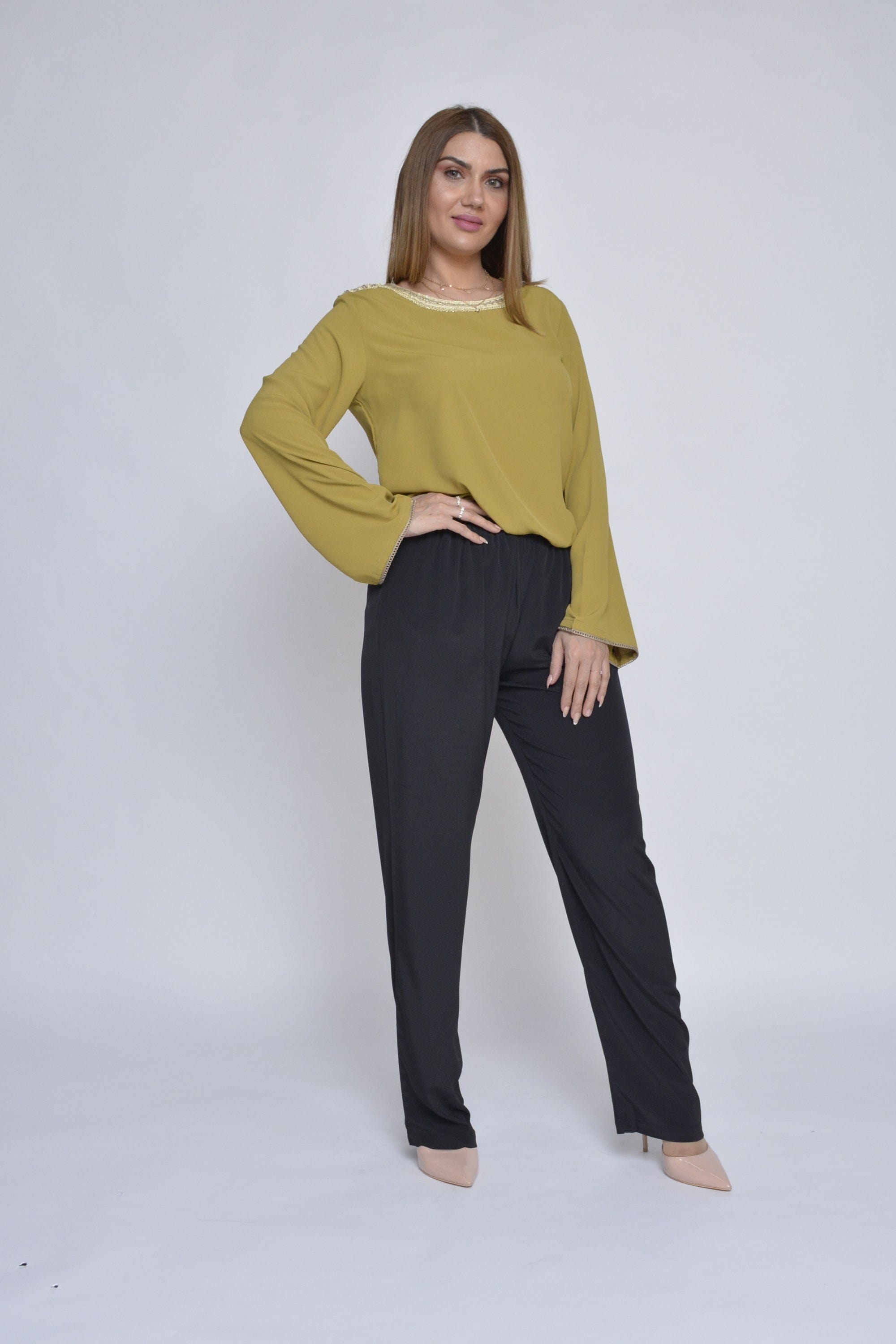 ديامانتين تونك سادة برباط على الخصر كم طويل نسائي