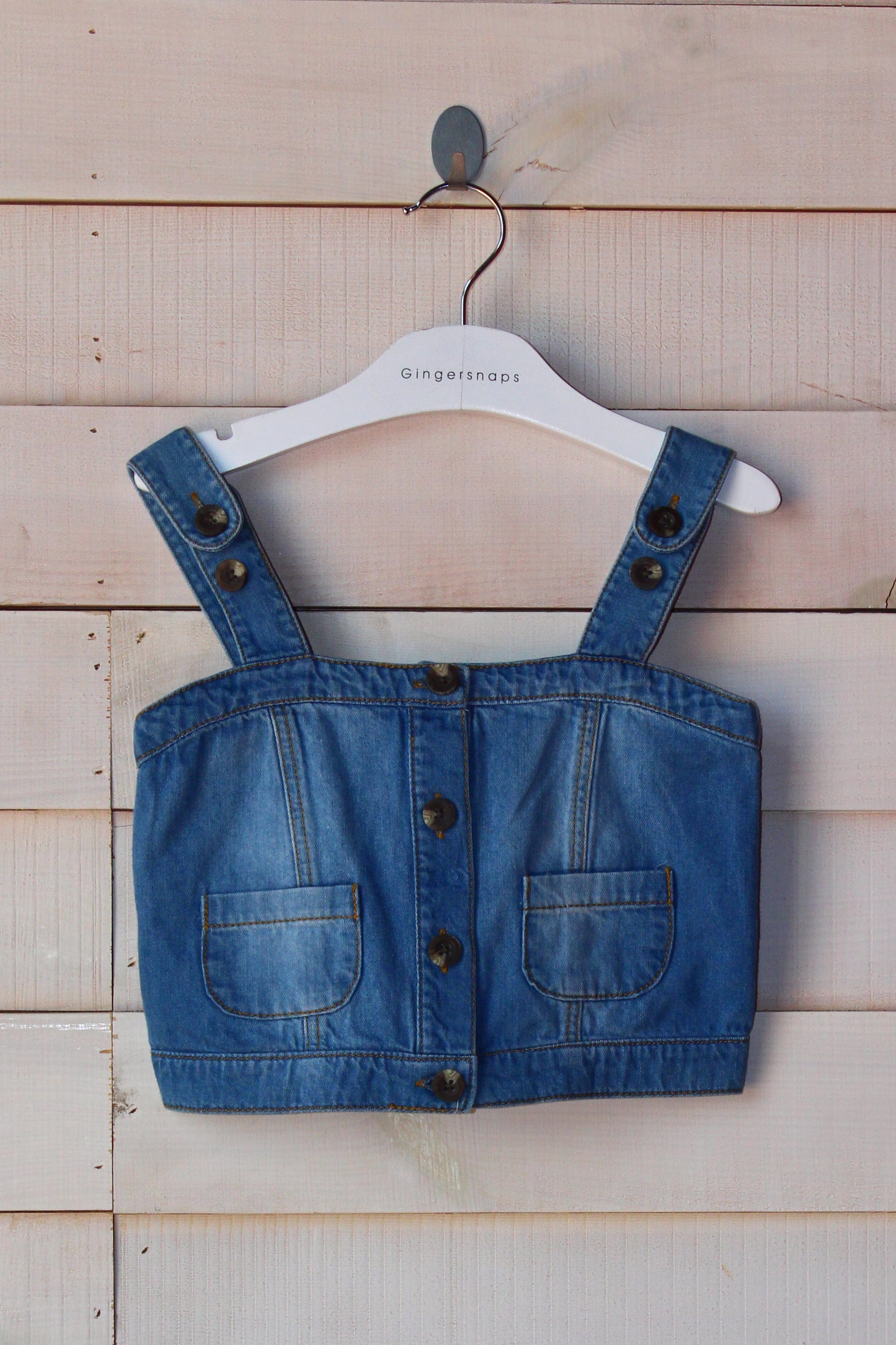 جينجرسنابس بلوزة جينز بأزرار أمامية وحمالات بناتي أزرق