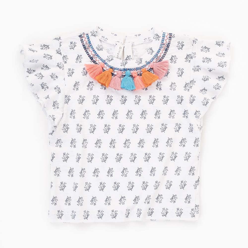 جينجرسنابس بلوزة منقوشة ياقة مطرزة كم قصير بناتي متعدد الألوان