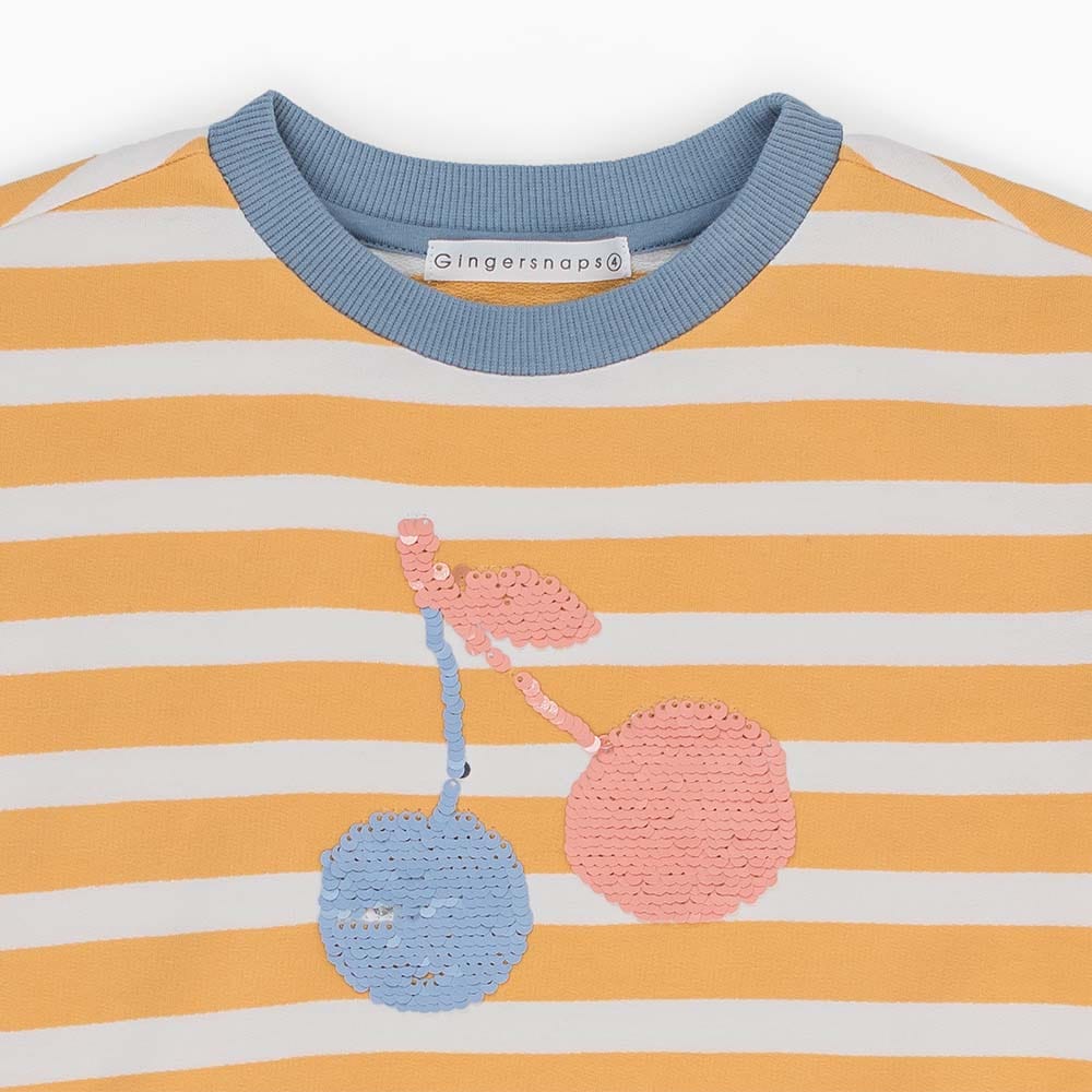 جينجرسنابس بلوزة بناتي نص كم مخطط بالعرض كريم ذهبي