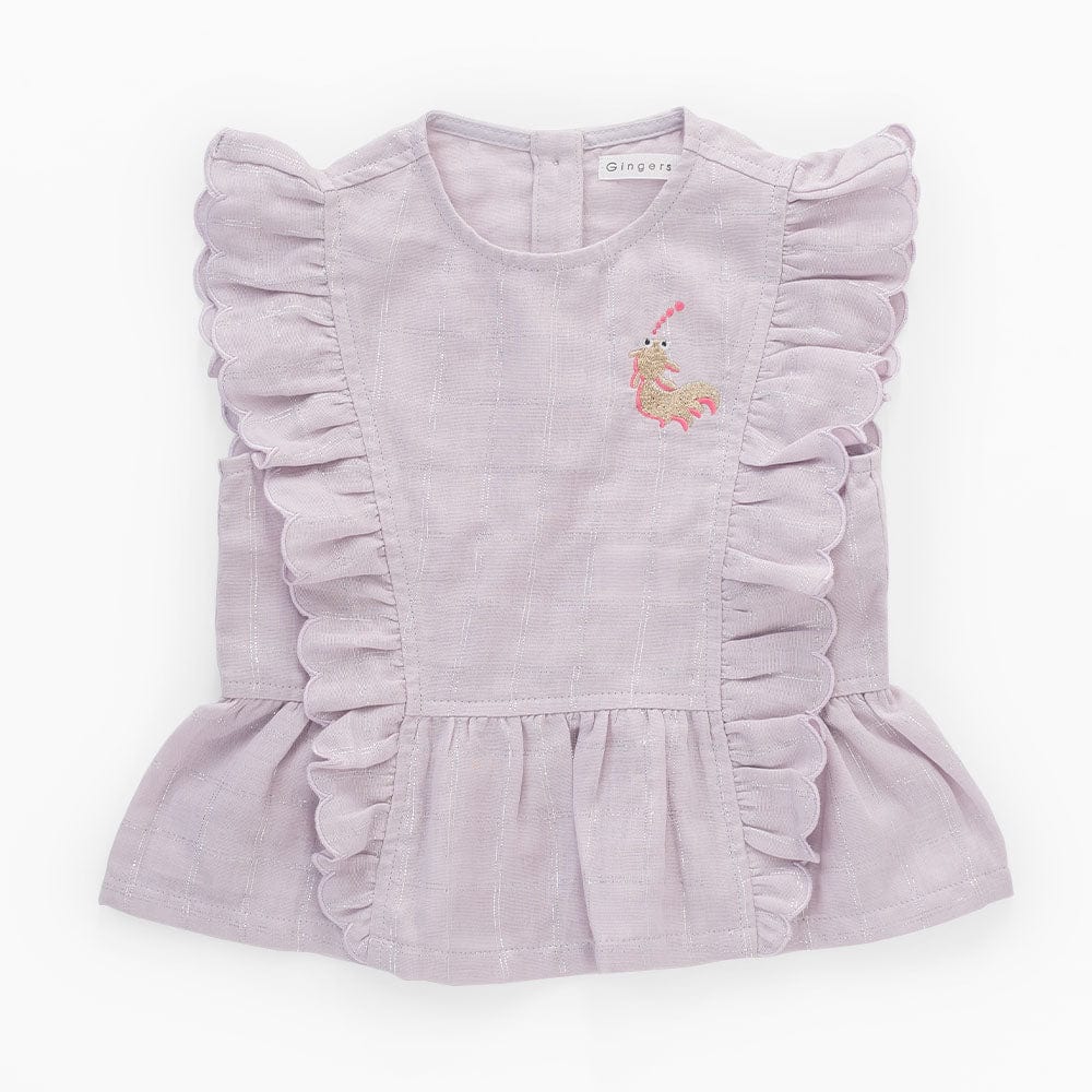 جينجرسنابس بلوزة بناتي سادة مكشكش من الجانبين كت رمادي ليلكي