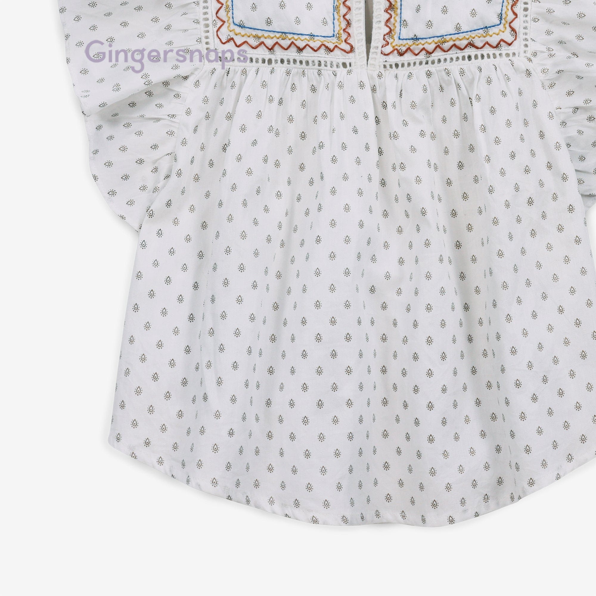 جينجرسنابس بلوزة مخرمة كم قصير منفوخ بناتي أوف وايت