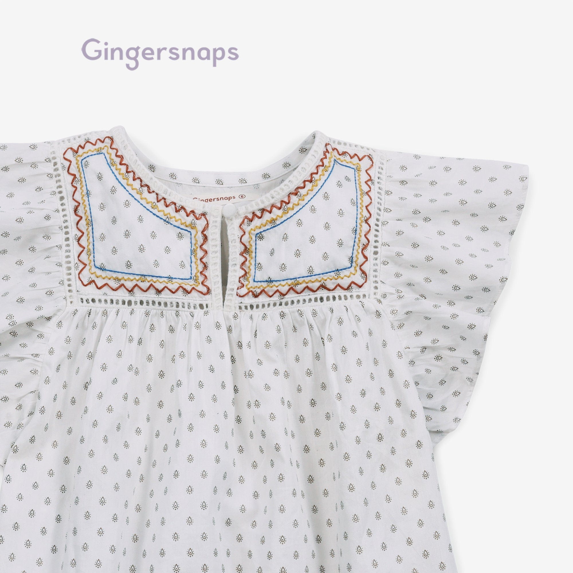 جينجرسنابس بلوزة مخرمة كم قصير منفوخ بناتي أوف وايت