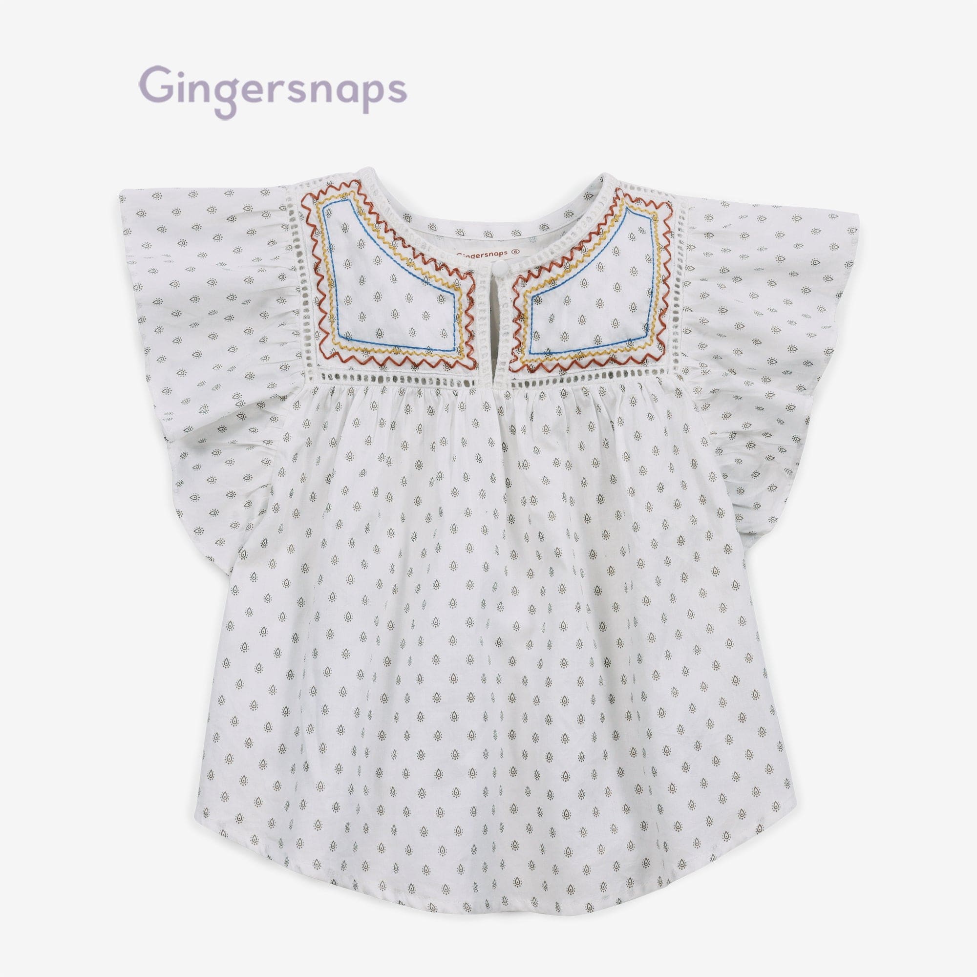 جينجرسنابس بلوزة مخرمة كم قصير منفوخ بناتي أوف وايت