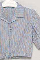 جينجرسنابس بلوزة بناتي مخطط بالطول واسع أزرق غامق