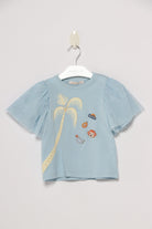 جينجرسنابس بلوزة بأزرار أمامية كم قصير بف بناتي أزرق سماوي