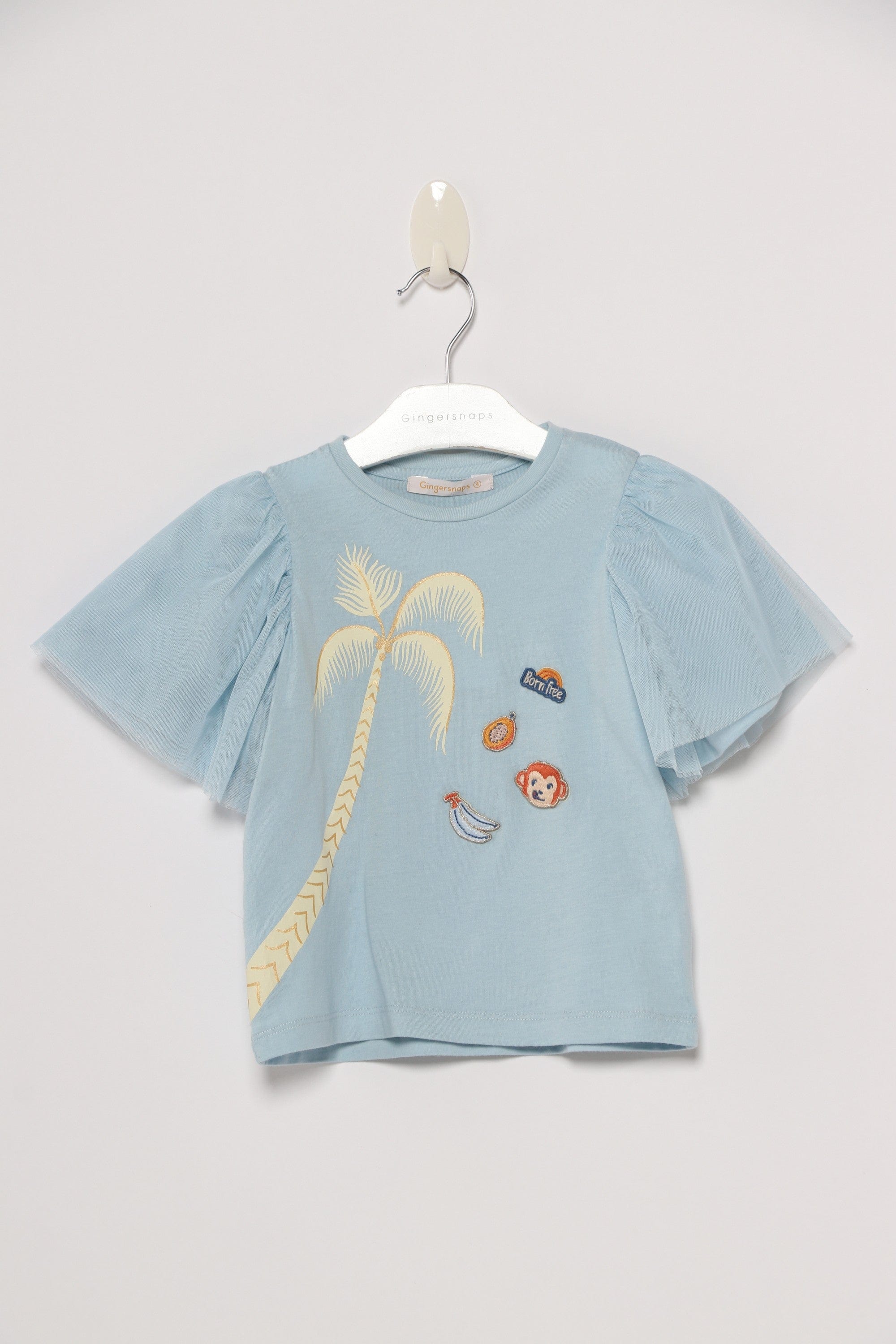 جينجرسنابس بلوزة بأزرار أمامية كم قصير بف بناتي أزرق سماوي