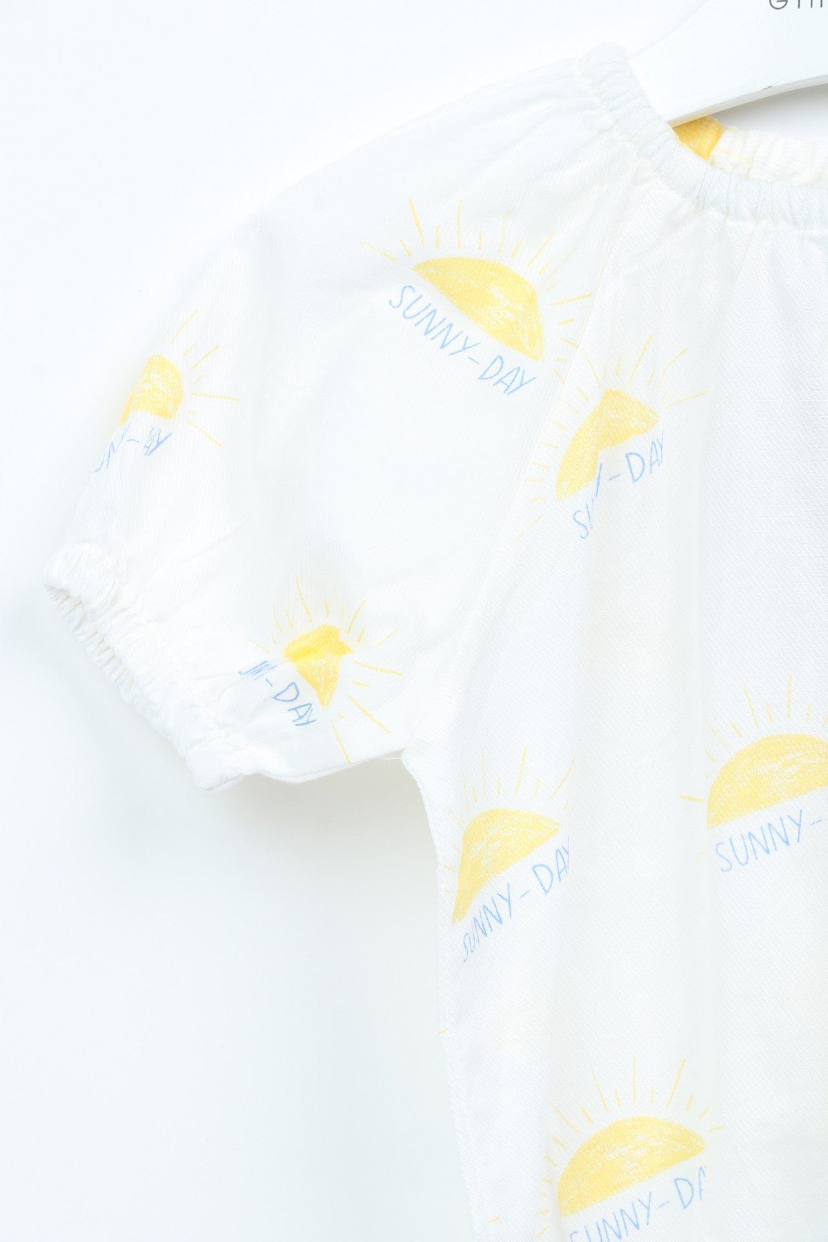 جينجرسنابس بلوزة بناتي منقوشة نص كم بف أبيض