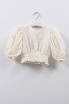 جينجرسنابس بلوزة بناتي سادة نص كم بف مطرز بالخيوط كريمي