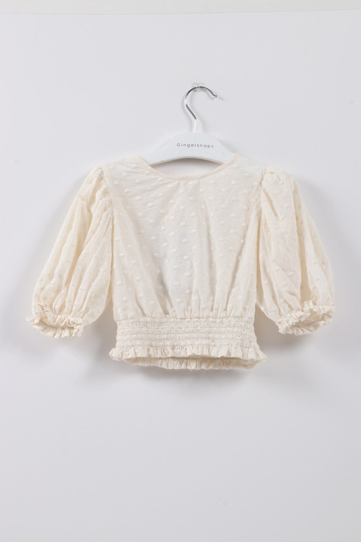 جينجرسنابس بلوزة بناتي سادة نص كم بف مطرز بالخيوط كريمي