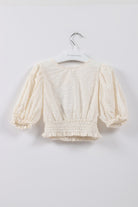 جينجرسنابس بلوزة بناتي سادة نص كم بف مطرز بالخيوط كريمي