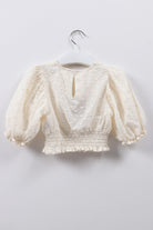 جينجرسنابس بلوزة بناتي سادة نص كم بف مطرز بالخيوط كريمي