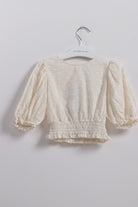 جينجرسنابس بلوزة بناتي سادة نص كم بف مطرز بالخيوط كريمي