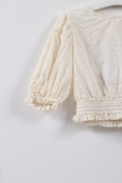 جينجرسنابس بلوزة بناتي سادة نص كم بف مطرز بالخيوط كريمي