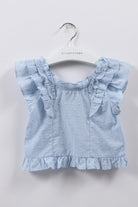 جينجرسنابس بلوزة بناتي سادة مطرز بالخيط كم قصير مكشكش أزرق فاتح