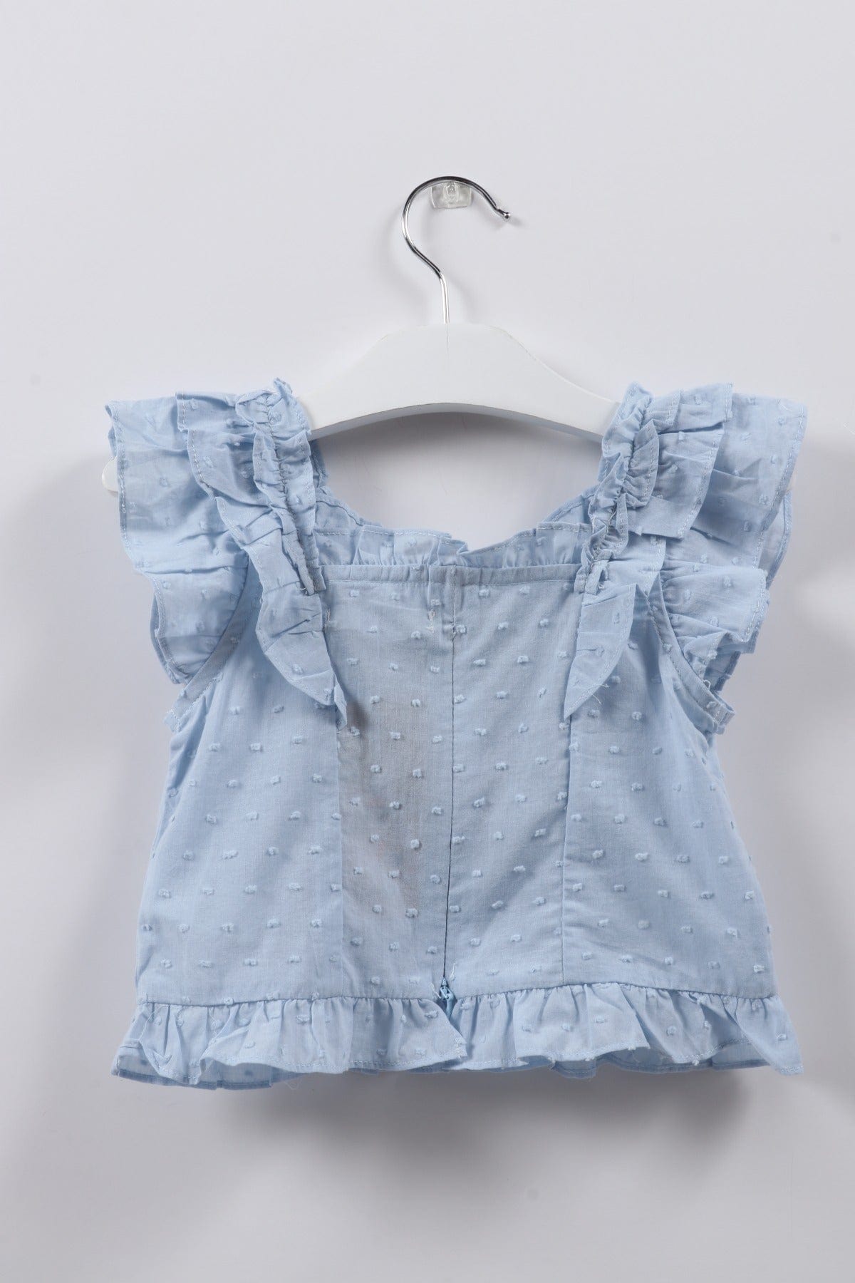 جينجرسنابس بلوزة بناتي سادة مطرز بالخيط كم قصير مكشكش أزرق فاتح