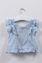 جينجرسنابس بلوزة بناتي سادة مطرز بالخيط كم قصير مكشكش أزرق فاتح