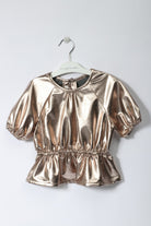 جينجرسنابس بلوزة سواريه لامعة كم قصير بف بناتي وردي