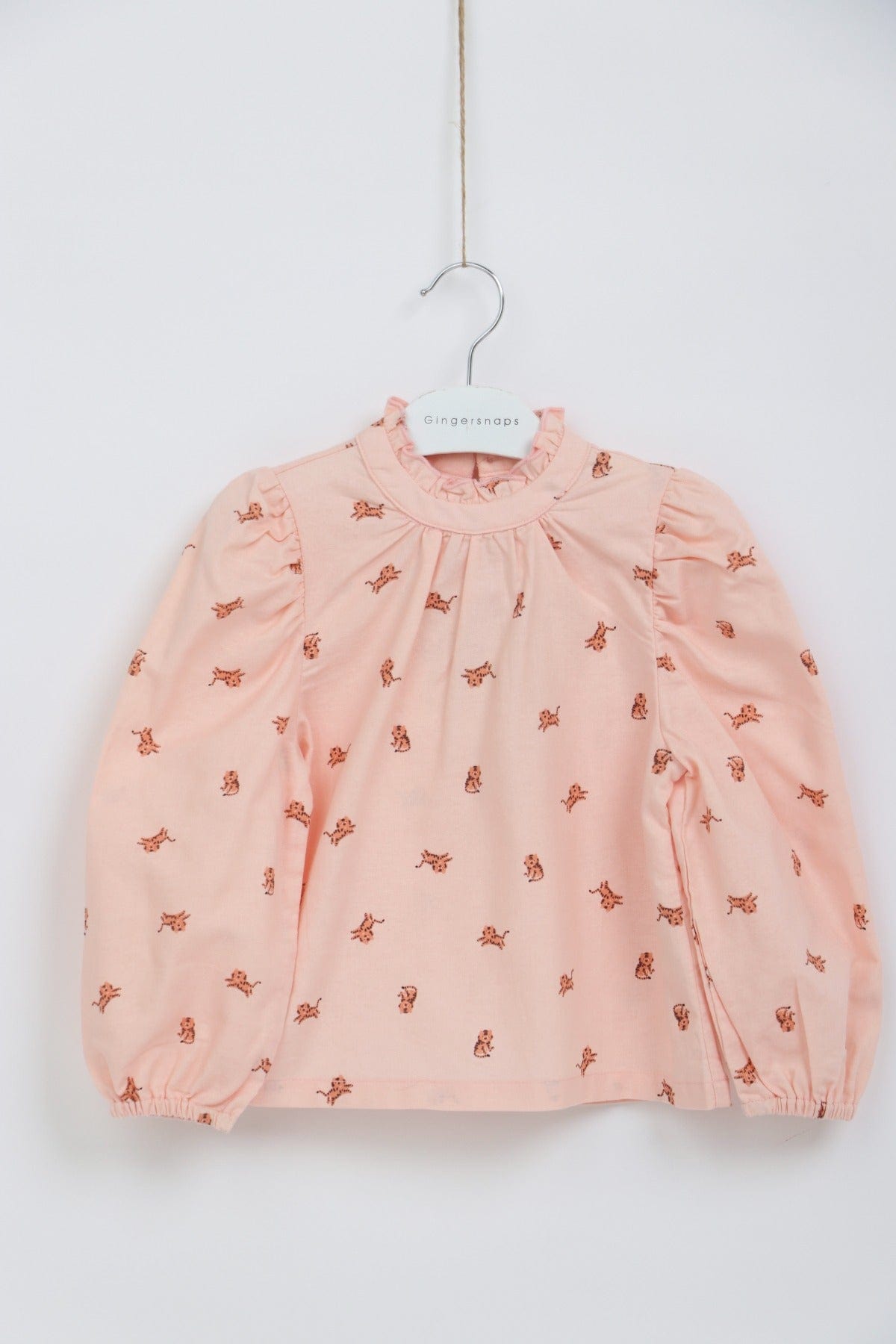 جينجرسنابس بلوزة منقوشة كم طويل بف بناتي وردي فاتح