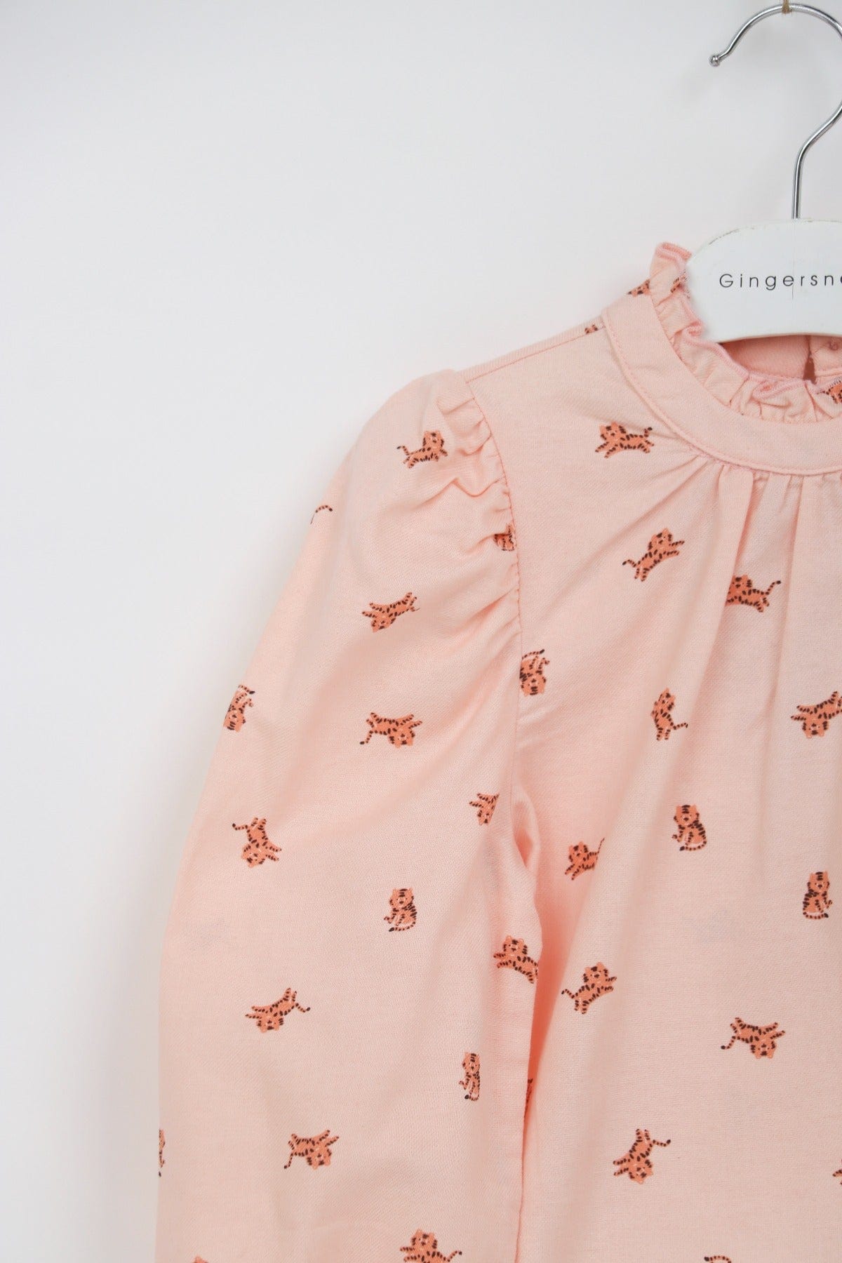 جينجرسنابس بلوزة منقوشة كم طويل بف بناتي وردي فاتح