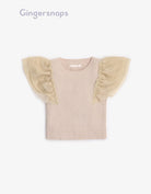 جينجرسنابس بلوزة بناتي مضلع بالطول نص كم تل سادة البيج