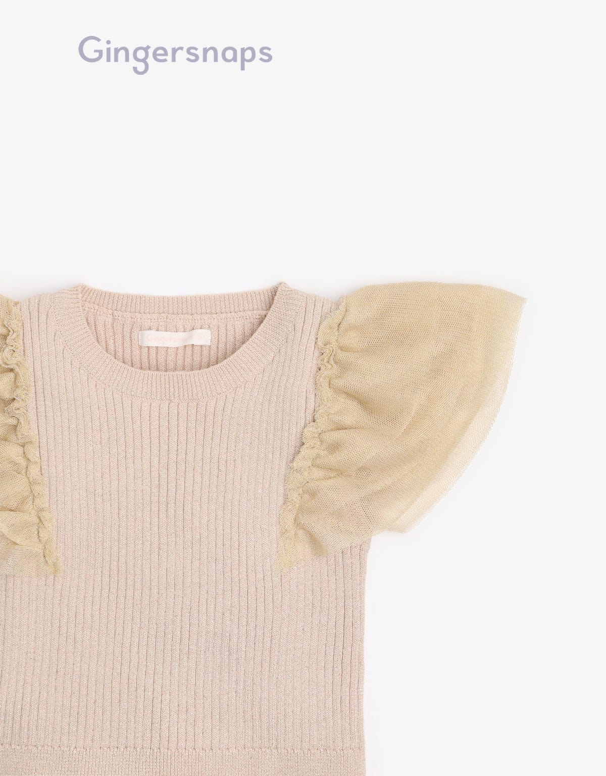 جينجرسنابس بلوزة بناتي مضلع بالطول نص كم تل سادة البيج