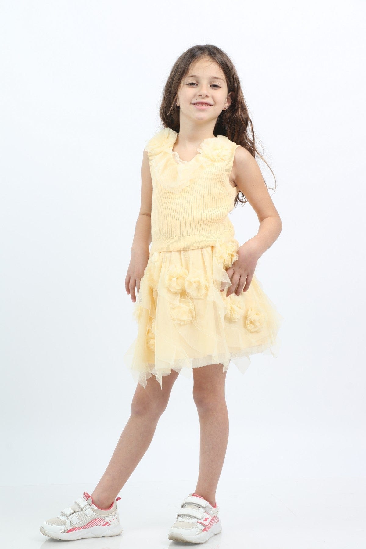 جينجرسنابس تنورة بناتي تل مزينة بالورد كريمي