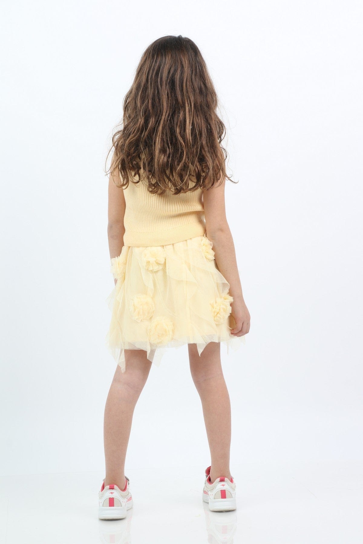 جينجرسنابس تنورة بناتي تل مزينة بالورد كريمي