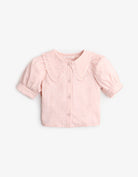 جينجرسنابس بلوزة بناتي بأزرار أمامية بياقة كبيرة نص كم وردي فاتح