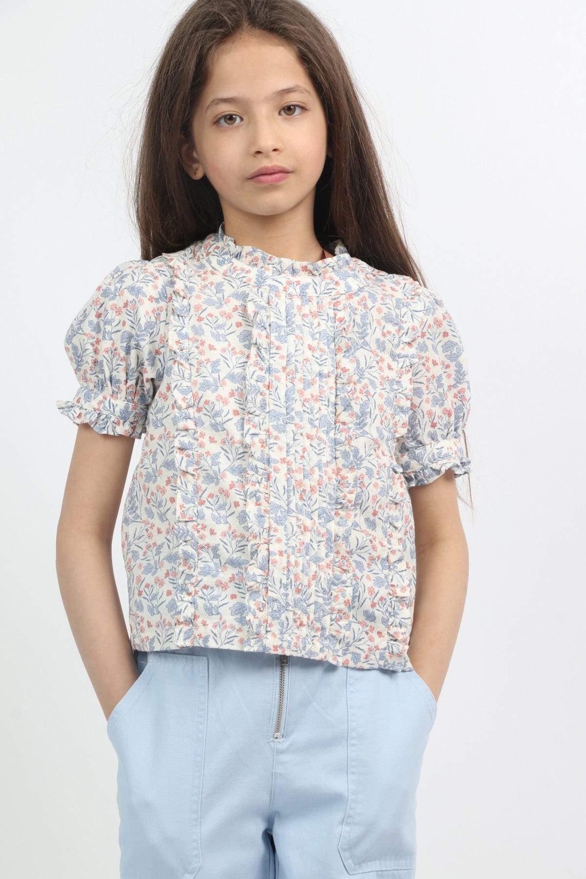 جينجرسنابس بلوزة بناتي مزهرة نص كم متعدد الألوان