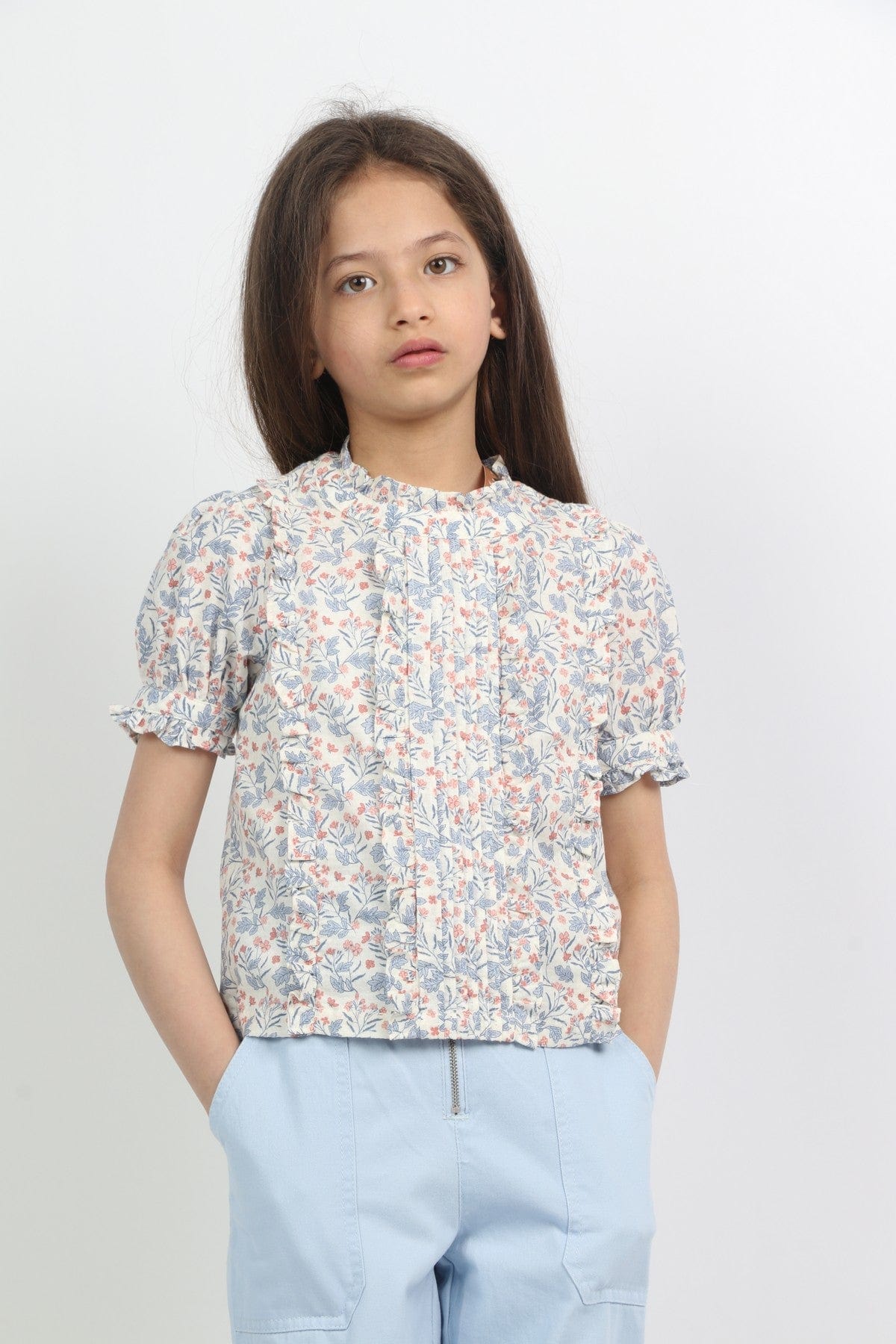 جينجرسنابس بلوزة بناتي مزهرة نص كم متعدد الألوان