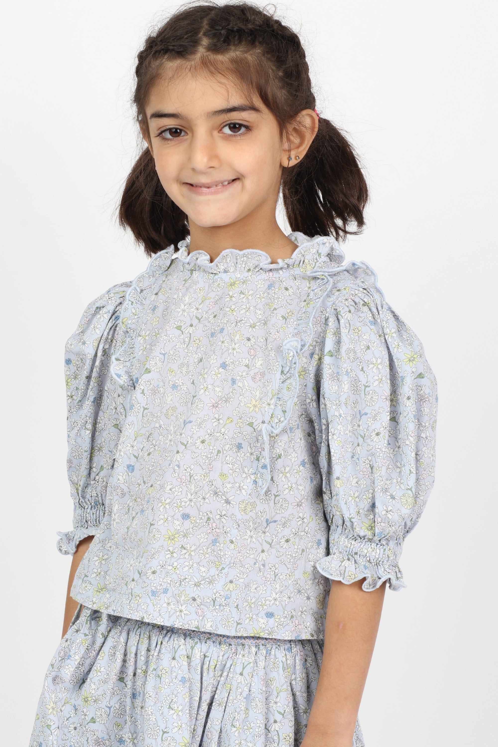 جينجرسنابس بلوزة بناتي منقوش نص كم بف متعدد الألوان