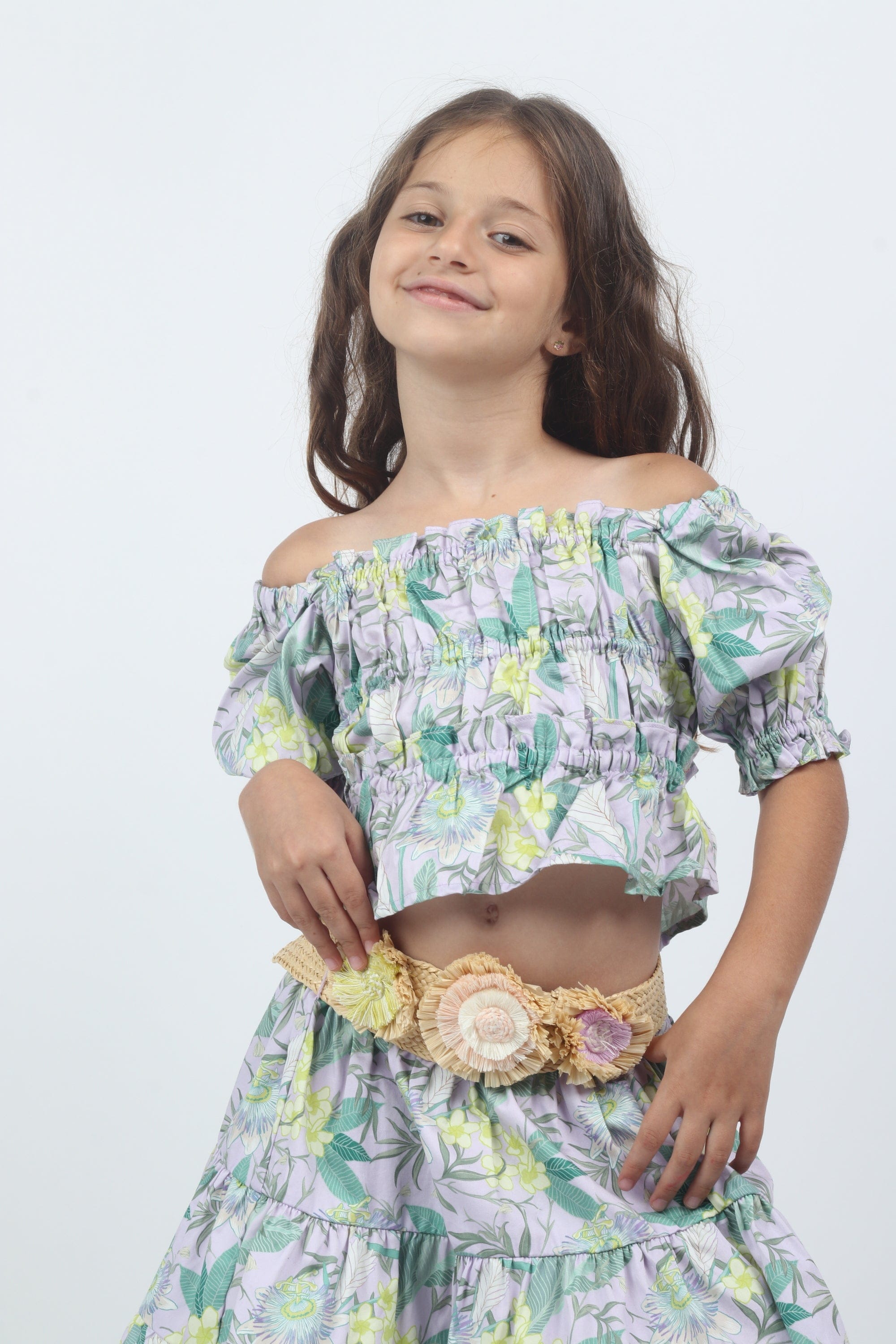 جينجرسنابس بلوزة بناتي قصير أوف شولدر منقوش متعدد الألوان