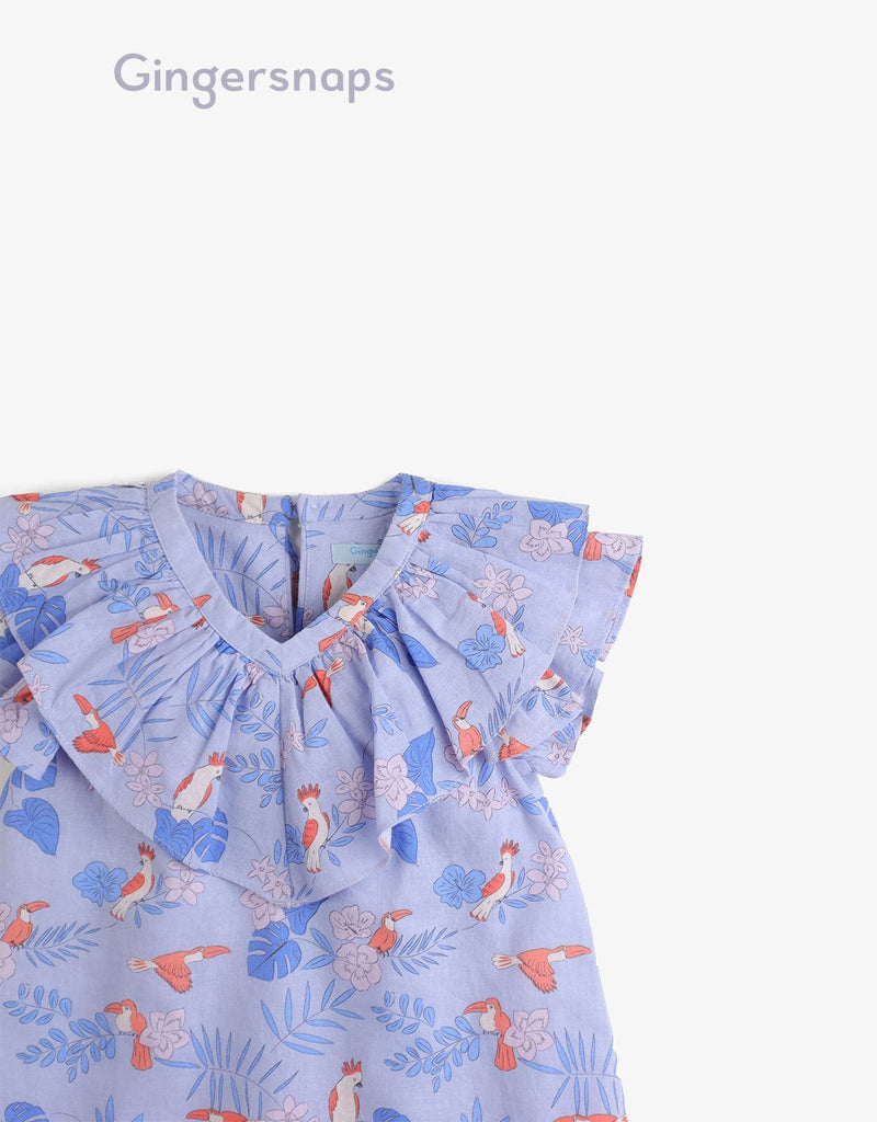 جينجرسنابس فستان منقوش واسع على شكل فراشة بناتي أزرق