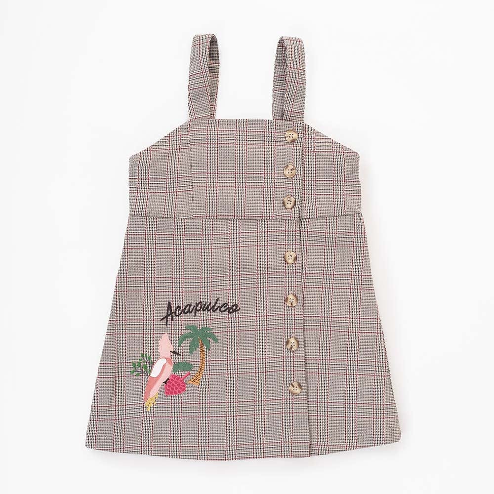 جينجرسنابس فستان قصير سادة مطرز من أسفل حمالات عريضة بناتي متعدد الألوان