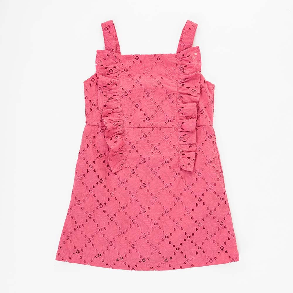 جينجرسنابس فستان بناتي مخرم بكشكشة حمالات وردي صحراوي