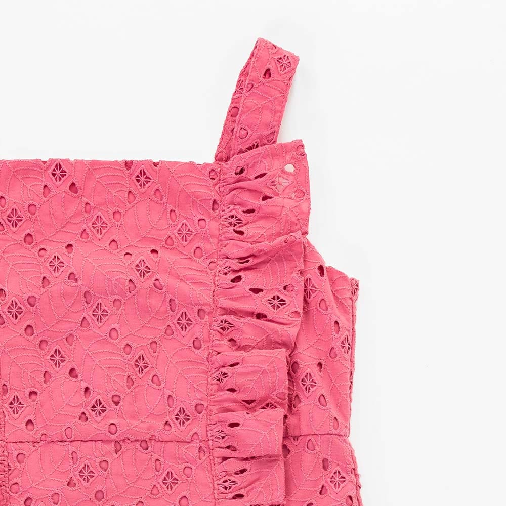 جينجرسنابس فستان بناتي مخرم بكشكشة حمالات وردي صحراوي